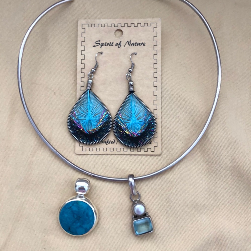 Blue pendant and earrings
